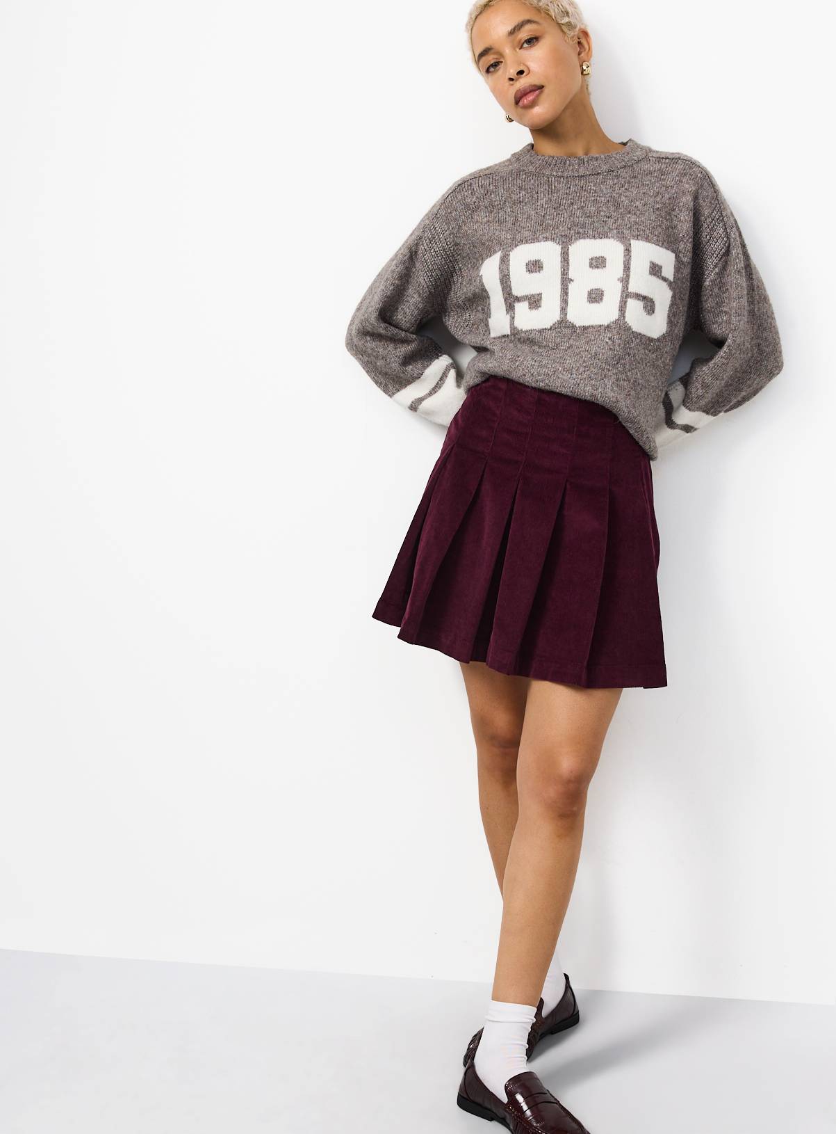 Dark Red Corduroy Kilt Mini Skirt 8 - Image 2